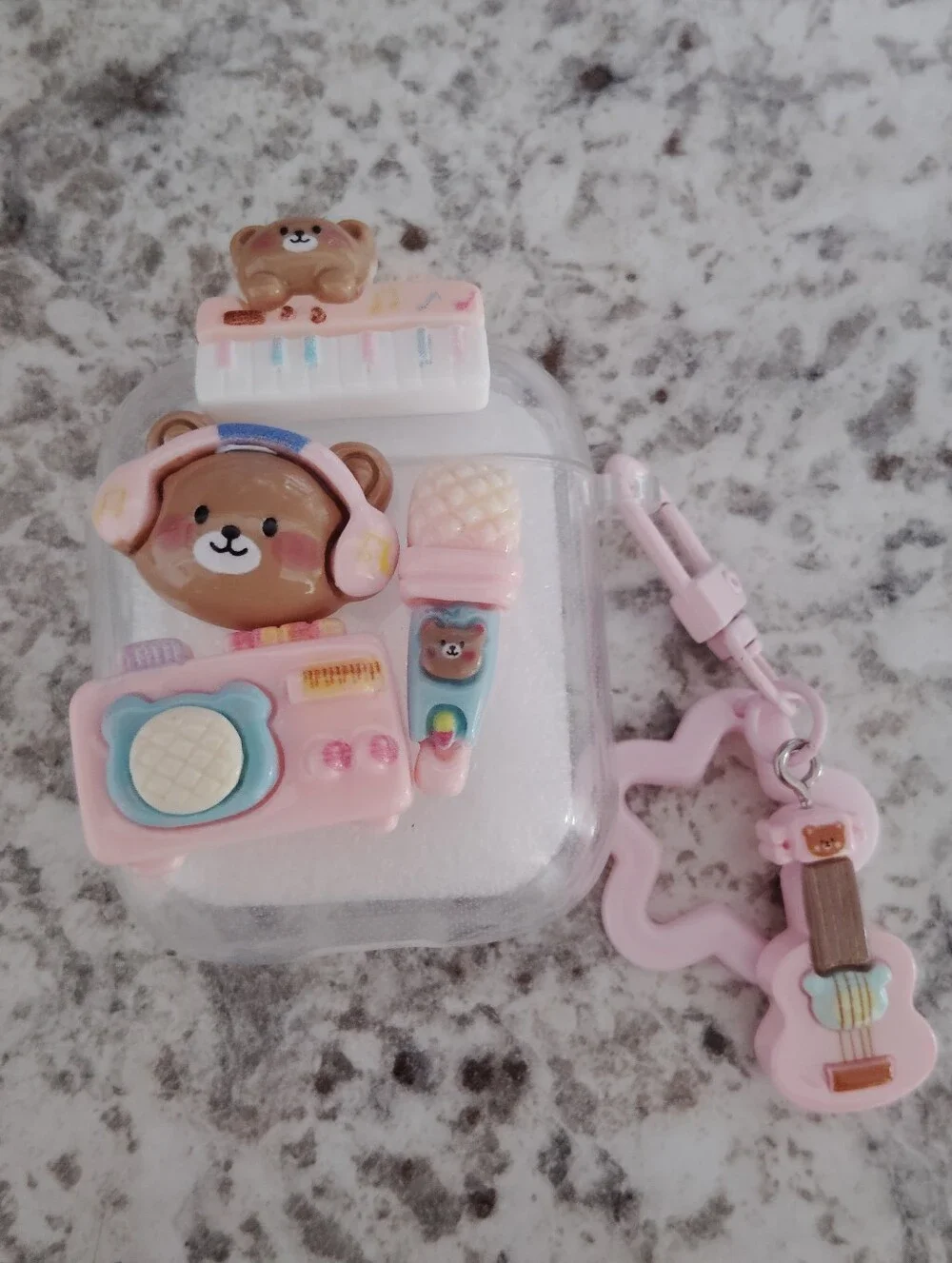 CUTE PINK BEAR AIRPODS CASE COMPATIBLE 1/2 Cover -